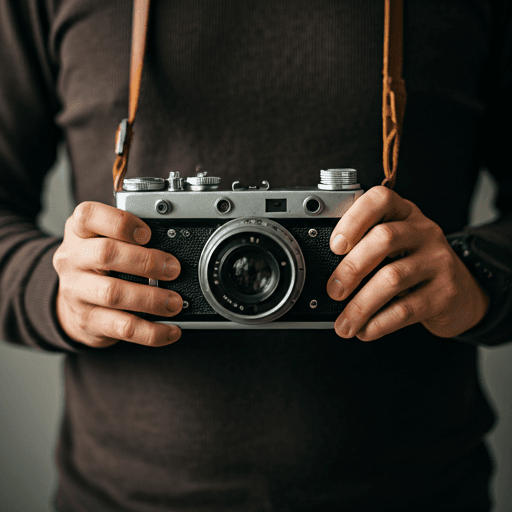 Photographer holding a vintage camera