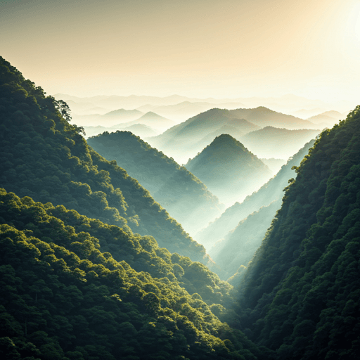 Foggy mountain landscape with ethereal light